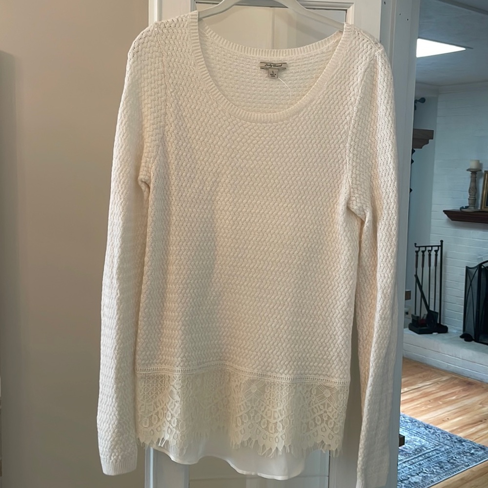 Lucky Brand Sweater Lace-Trim